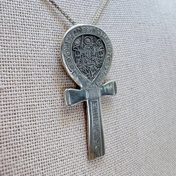 Sterling Silver 925 Egyptian Ankh Pendant Necklace Spring Ring Size 18" Length - Picture 5 of 16